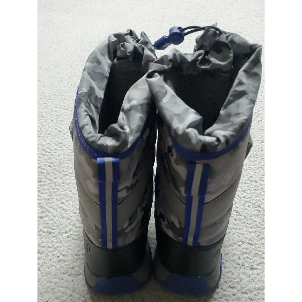 Lands' End Kids Grey Camo Winter Boots with Blue Accents